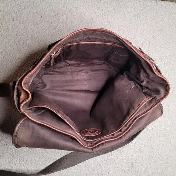 Fossil Messenger Bag Brown Cowhide Leather Crossbody Laptop Satchel Distressed